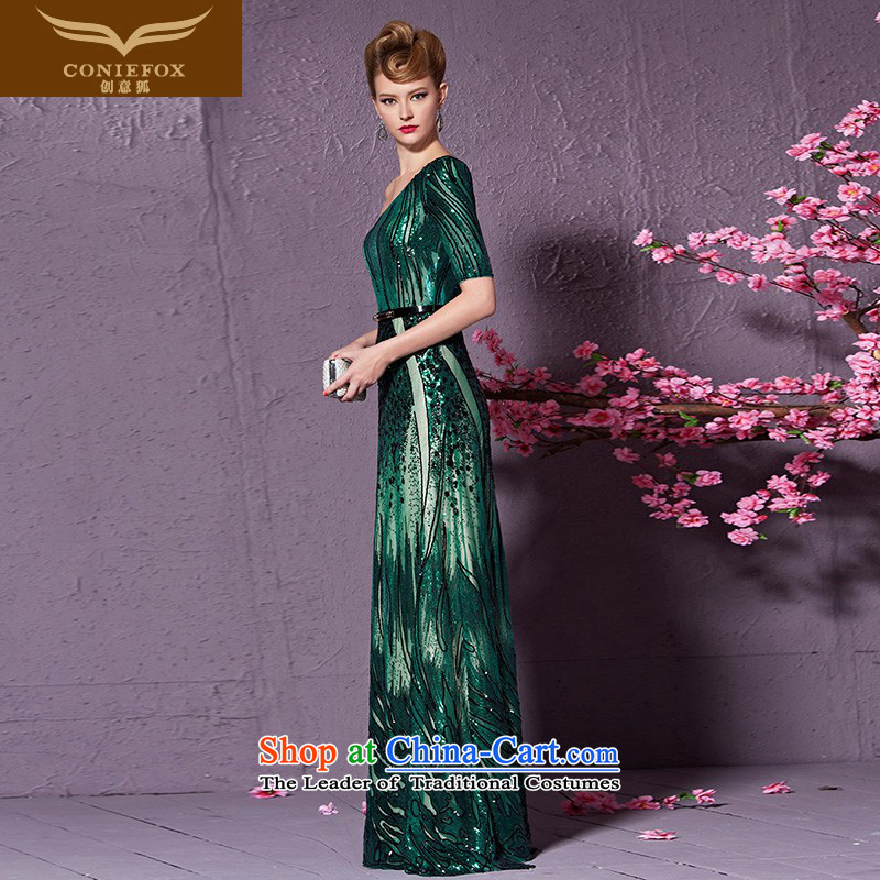 Creative Fox long elegant shoulder evening dresses and stylish light slice will preside over dress evening banquet service gathering followed suit long skirt 30933 Green , L, creative Fox (coniefox) , , , shopping on the Internet
