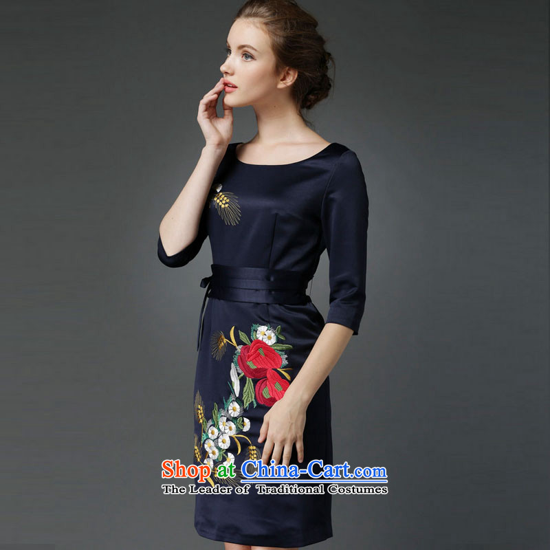 Leung Pui Connie 2015 Autumn New Noble, dinner dress cheongsam dress F0674 embroidery blue 2XL, Leung Pui Ni (FABENE) , , , shopping on the Internet