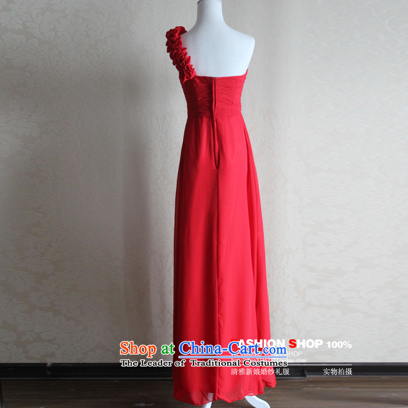 The Korean version of the elegant red single shoulder align Sau San to customizable LS3083 bride wedding dresses RED M Kyrgyz-american married arts , , , shopping on the Internet
