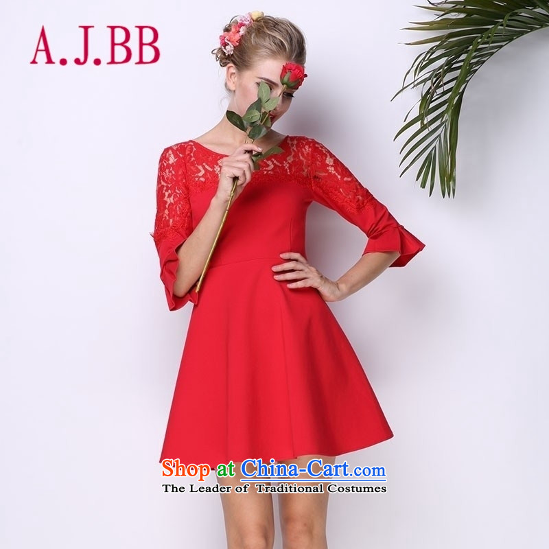 Only the 2015 autumn costumes vpro inside the new red bows services evening dresses lace stitching horn cuff dresses 3,091 red XL,A.J.BB,,, shopping on the Internet
