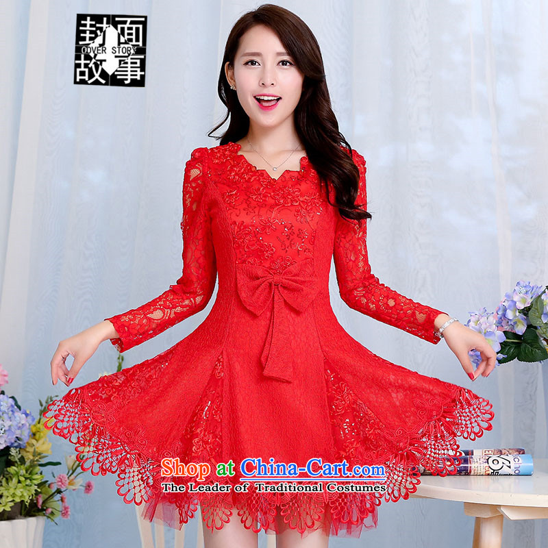 Cover Story 2015 spring and fall lace wedding back door onto short of evening dresses performances marriages bows bridesmaid dresses red?XXL