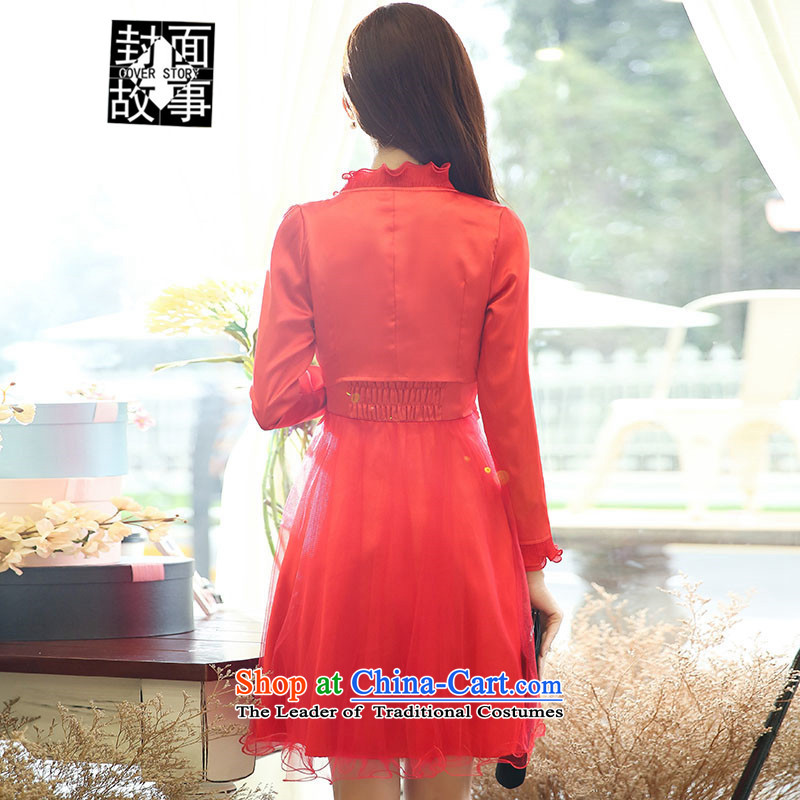 Cover Story 2015 new stylish light slice long-sleeved jacket small + Princess bon bon apron skirt two kits bridal dresses wedding married a drink red M Cover Story (COVER) SAYS shopping on the Internet has been pressed.