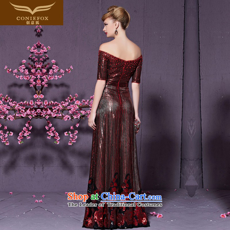 Creative New 2015 Fox Red slotted shoulder bride wedding dress evening drink served long banquet hosted stylish evening dresses 30960 female wine Red Fox (coniefox XL, creative) , , , shopping on the Internet