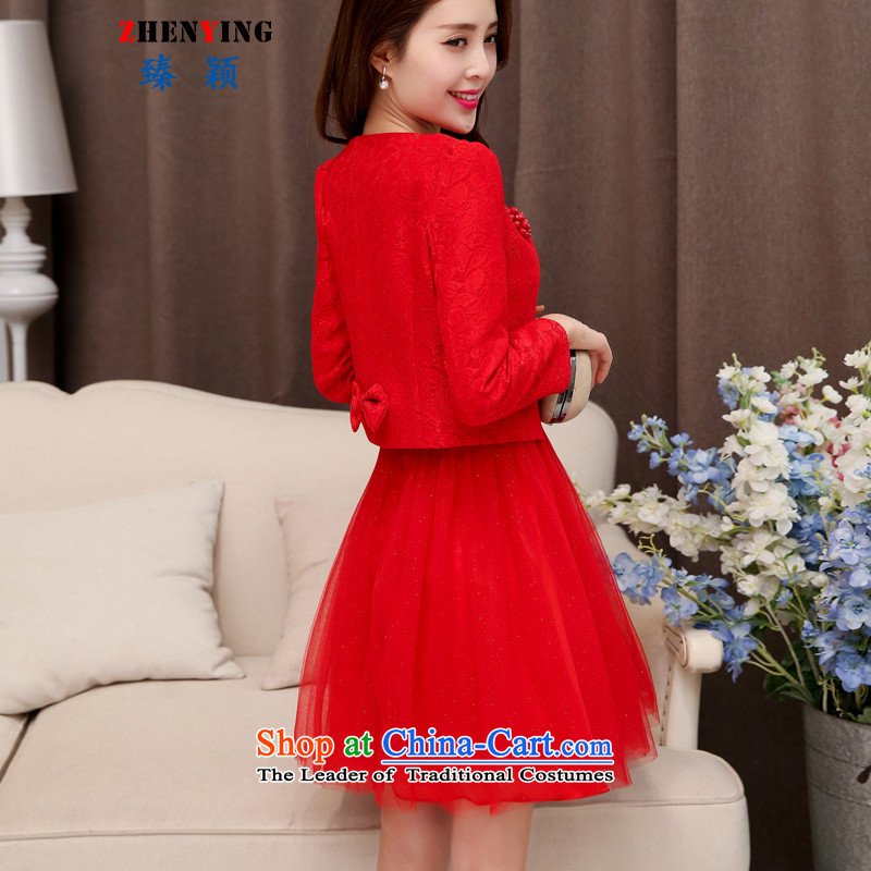 Zen Ying Female dress bride bows services 2015 Autumn) Marriage back elegant door kit skirt the betrothal red short-sleeved gown two kits XL, red happy times (发南美州之夜) , , , shopping on the Internet
