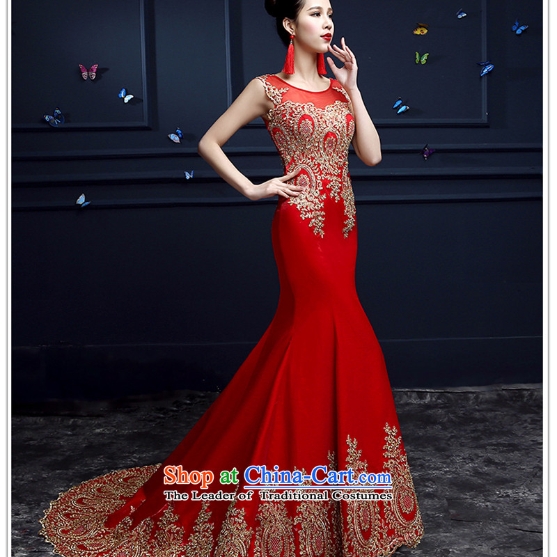 The first white into about crowsfoot evening dresses long 2015 new summer lace bride bows to Sau San tail red wedding dress female dark green , L, white first into about shopping on the Internet has been pressed.