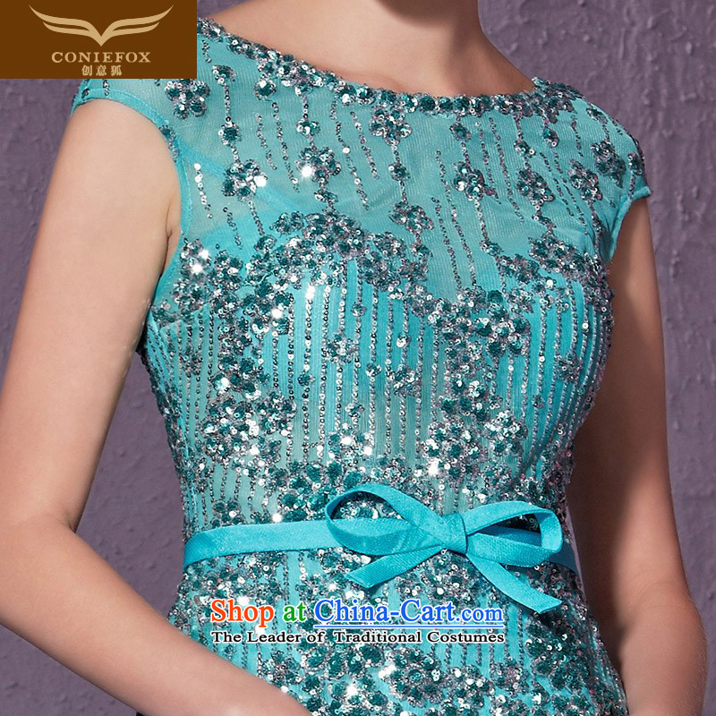 Creative Fox blue dress package shoulder banquet style long lace on chip evening drink service will preside over a welcome wedding dress uniform XXL, blue fox 82196 creativity (coniefox) , , , shopping on the Internet