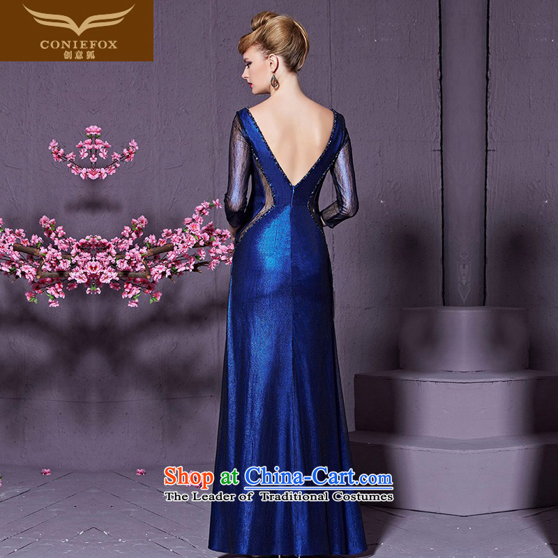 Creative Fox stylish diamond banquet evening dresses long-sleeved evening drink service wedding hospitality marriage services under the auspices of qipao gown length of 822 blue XL, Sau San creative Fox (coniefox) , , , shopping on the Internet