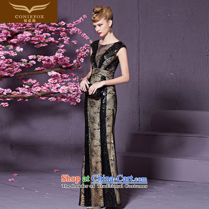 Creative Fox evening dresses and stylish reception banquet lace on-chip will preside over dress Sau San long evening drink served long skirt 82208 black picture color M creative Fox (coniefox) , , , shopping on the Internet