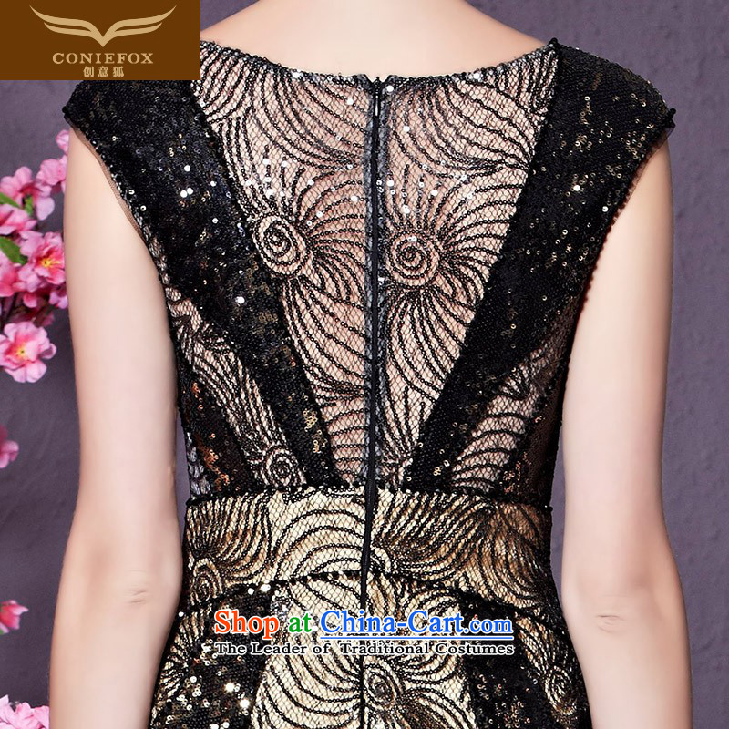 Creative Fox evening dresses and stylish reception banquet lace on-chip will preside over dress Sau San long evening drink served long skirt 82208 black picture color M creative Fox (coniefox) , , , shopping on the Internet