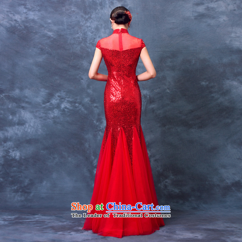 New evening dress autumn 2015 Korean brides bows serving long tail of Sau San Red Dress summer qipao marriage red tone, to S, dayinni) , , , shopping on the Internet