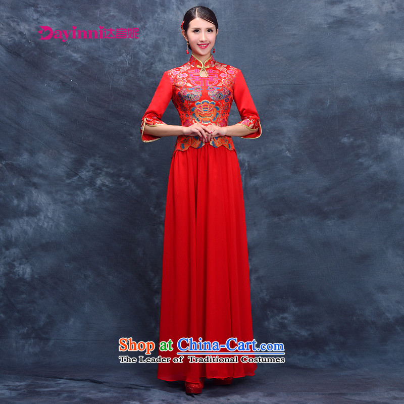 Toasting champagne bride services 2015 Summer retro qipao gown cheongsam dress red bows long-serving and Phoenix use red wo L