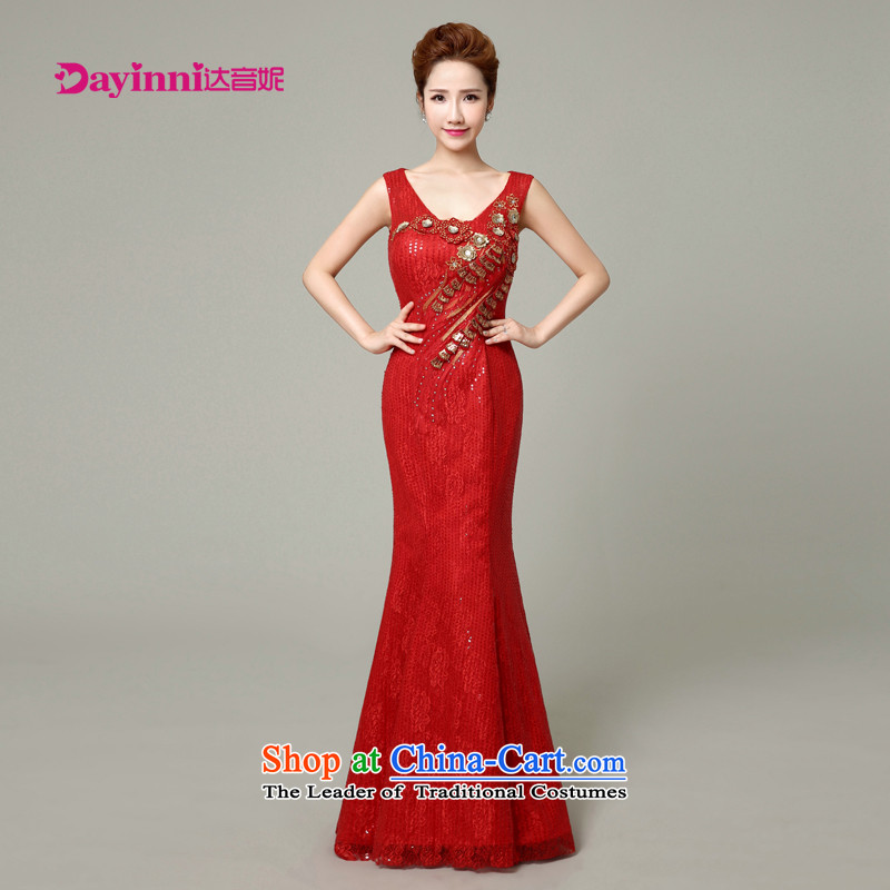 Stylish new 2015 Red Dress V-Neck bride bows Services Mr Ronald evening dresses long thin red?M graphics crowsfoot