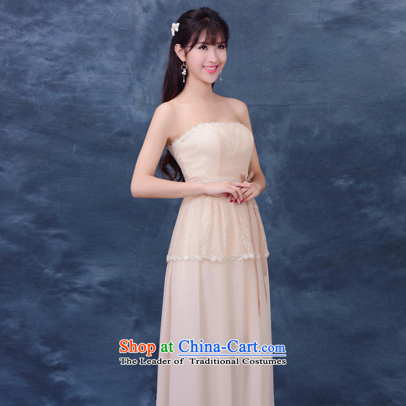 Bridesmaid Services 2015 new lace bridesmaid dress Female dress champagne long bride services dress bows summer gown C XXL, flower qi (DUOQIMAN shopping on the Internet has been pressed.)