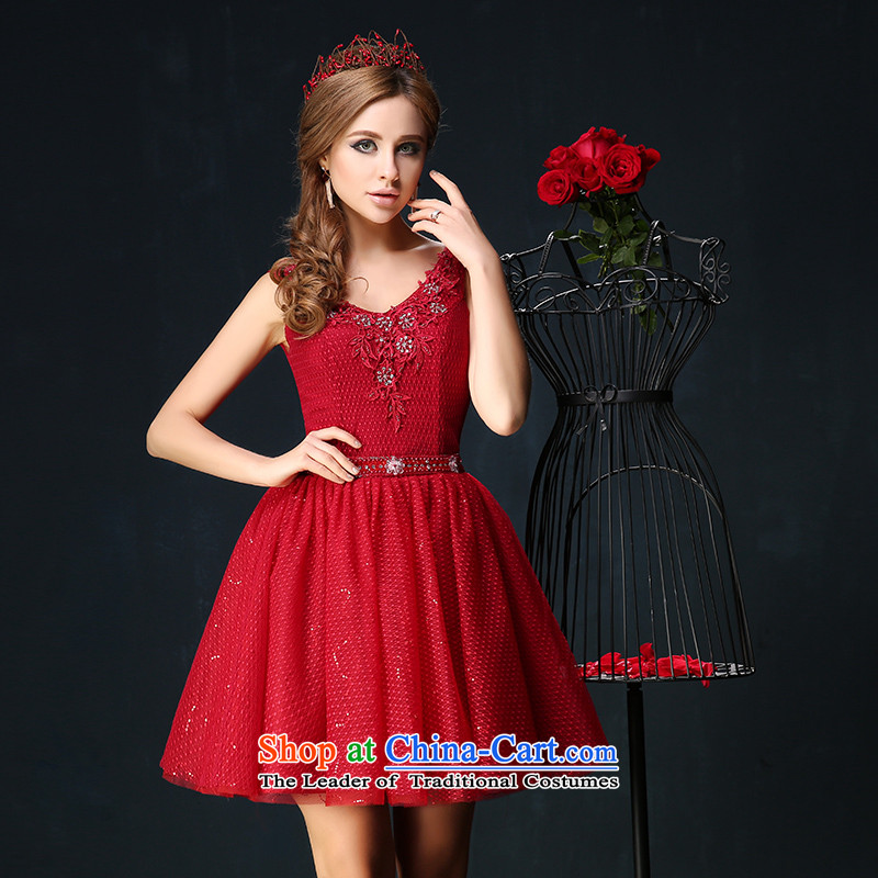 Marriages bows services 2015 Summer new Korean Red shoulders, large video thin red dress banquet?M