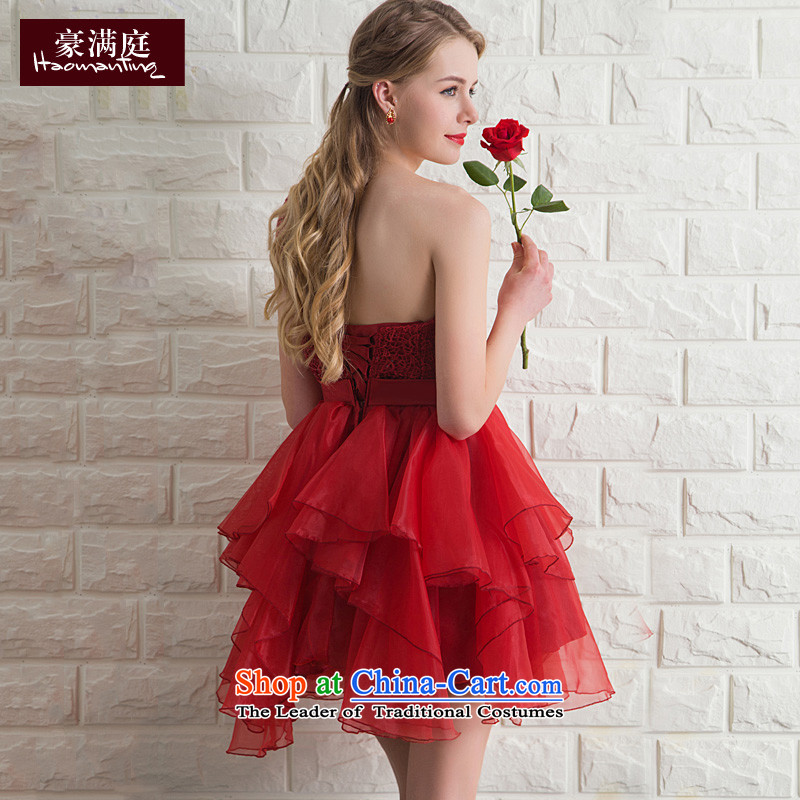 2015 new bride bows Services Mr Ronald Banquet Wedding Dress Short, shoulder bridesmaid evening dresses dresses red wine red M HO full Chamber , , , shopping on the Internet
