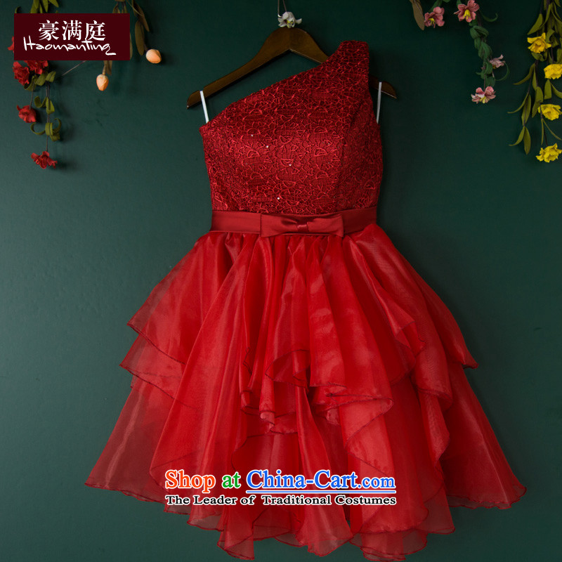 2015 new bride bows Services Mr Ronald Banquet Wedding Dress Short, shoulder bridesmaid evening dresses dresses red wine red M HO full Chamber , , , shopping on the Internet