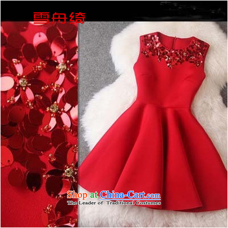 Snow boat as 2015 autumn and winter air layer round-neck collar on-chip video thin red small Sau San dress dresses A5689 female Red Snow, L, boat (XUEZHOUQI Yee) , , , shopping on the Internet