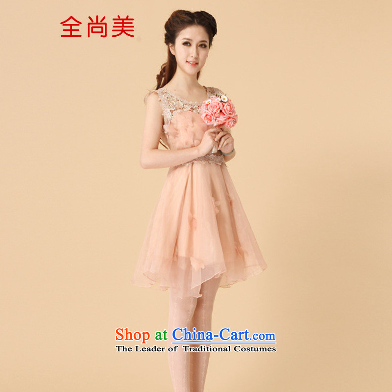 Full-Sang-mi 2015 Korean lace the yarn dresses bon bon skirt princess skirt sleeveless bridesmaid small dress dress A2145 pinkM