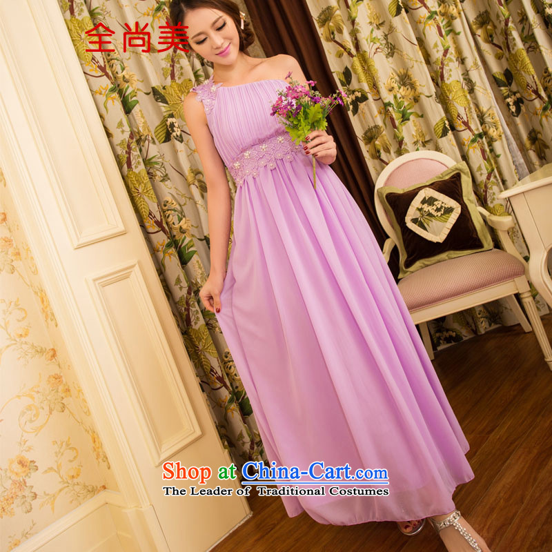 Jeon Sang-us new sweet strain 2015 OL banquet bridesmaid marriage Beveled Shoulder dresses long skirt dress A2145 female white left shoulder with shoulder strap , full stealth Sang-mi (QUANSHANGMEI) , , , shopping on the Internet