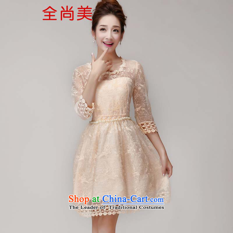Jeon Sang-ha nail Pearl 2015 Sau San Princess skirt dress champagne color and chest bridesmaid services sister skirt small white M full dress A1245 Sang-mi (QUANSHANGMEI) , , , shopping on the Internet