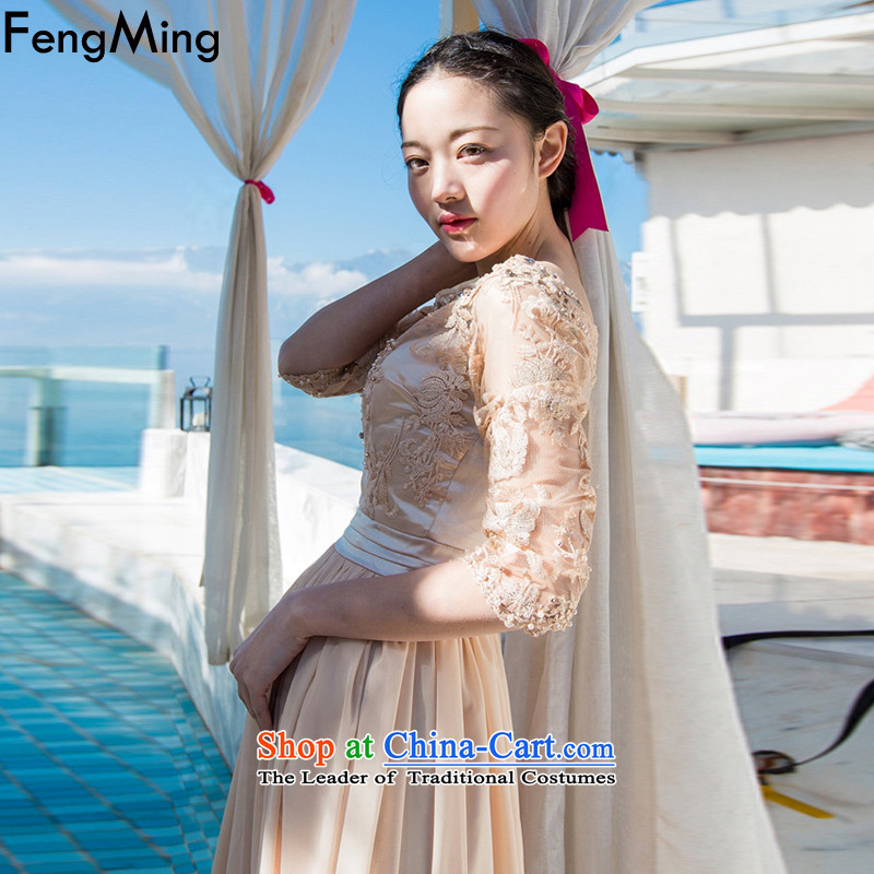 Hsbc Holdings plc Ming aristocratic temperament dress skirt retro bridesmaid bridal lace wedding dresses bare shoulders heavy industry staples bead large resort long skirt and color , L, Fung Ming (fengming) , , , shopping on the Internet