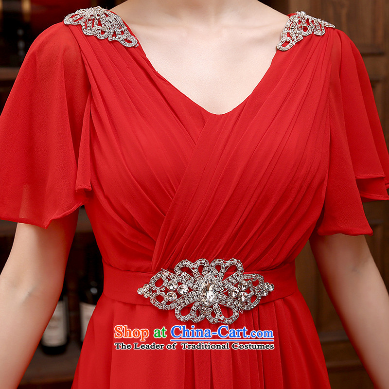 New Korea 2015 new edition shoulders red long large banquet marriages evening dresses video thin bows services red XL suzhou embroidery brides, shipment has been pressed shopping on the Internet