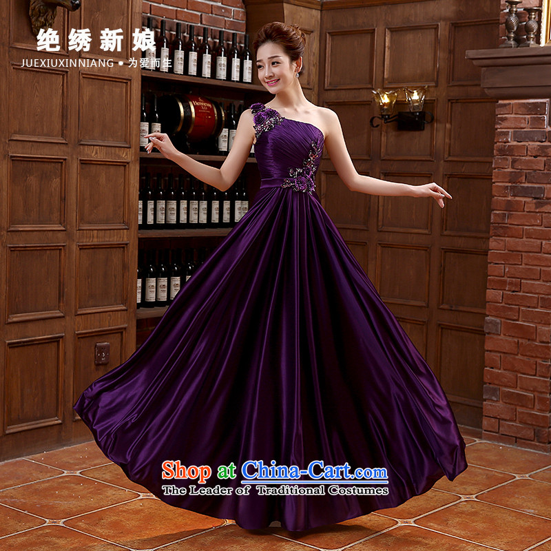 Bridesmaid Services 2015 Summer new Korean flower shoulder long large graphics thin purple marriages banquet evening dresses purpleXXXLSuzhou Shipment