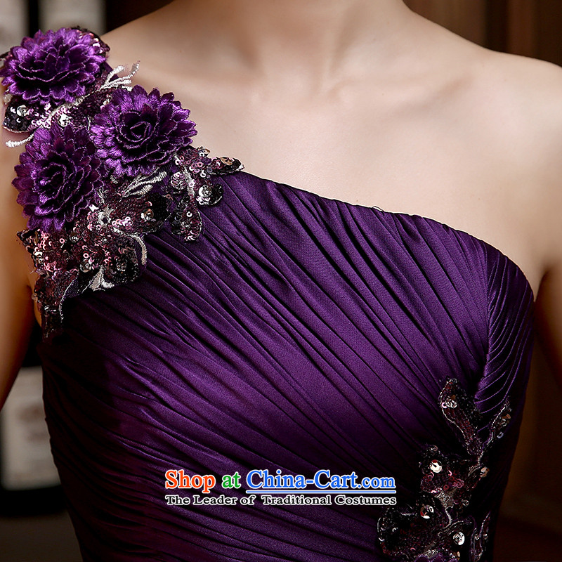 Bridesmaid Services 2015 Summer new Korean flower shoulder long large graphics thin purple marriages banquet evening dresses purple XXXL suzhou embroidery brides, shipment has been pressed shopping on the Internet