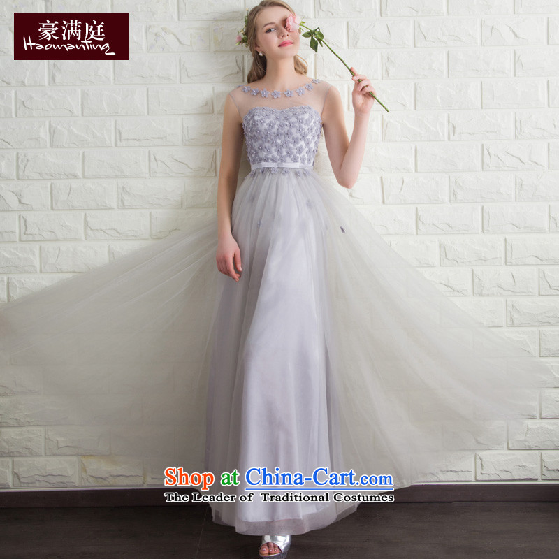Wedding dress 2015 new bride Summer Wedding dress bows to Sau San long evening banquet dinner dress skirt gray color M HO full Chamber , , , shopping on the Internet