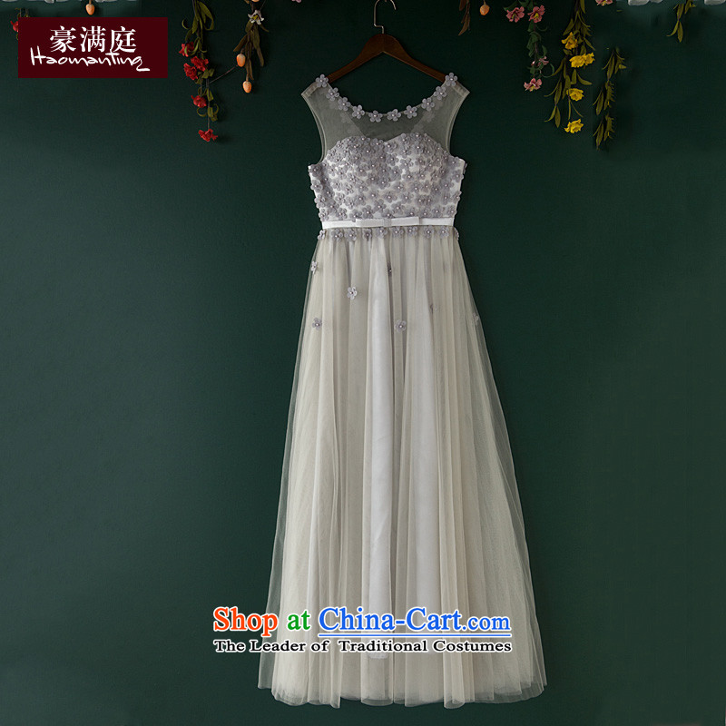 Wedding dress 2015 new bride Summer Wedding dress bows to Sau San long evening banquet dinner dress skirt gray color M HO full Chamber , , , shopping on the Internet