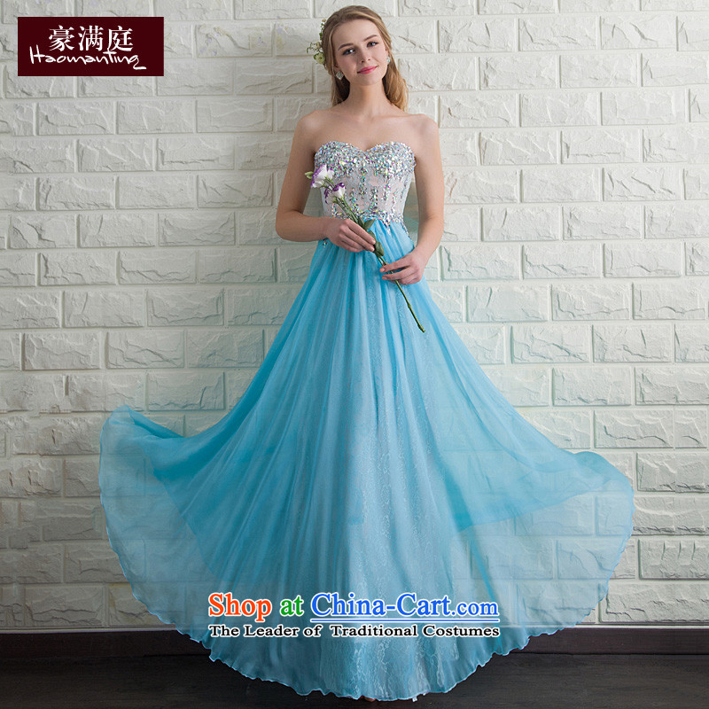 Blue spatula chest evening dresses long dancing performances wedding banquet moderator dress skirt diamond stylish 2015 summer ice blue?M