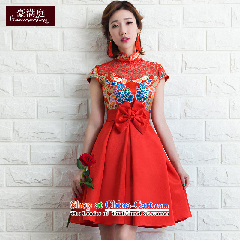 The Bride Services Mr Ronald short of bows red wedding dress skirt female retro embroidery betrothal back to door service banquet evening dresses red S Ho full Chamber , , , shopping on the Internet