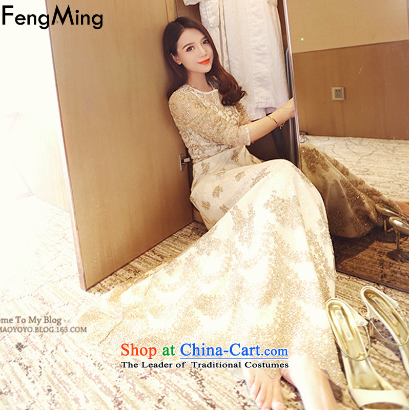 Hsbc Holdings Plc 2015 Choo Ming sumptuous Heavy Industry on-chip video thin lace Sau San dresses dress long skirt m White L, HSBC Holdings plc (fengming ming) has been pressed shopping on the Internet
