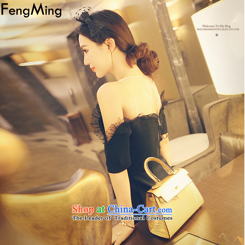 Hsbc Holdings plc Ming cards with large autumn 2015, sexy black bare shoulders gauze lace short-sleeved gown of the forklift truck dresses , black long skirt Sau San Fung Ming (fengming) , , , shopping on the Internet