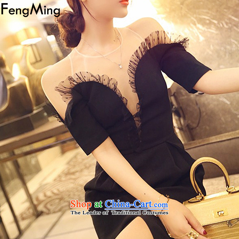 Hsbc Holdings plc Ming cards with large autumn 2015, sexy black bare shoulders gauze lace short-sleeved gown of the forklift truck dresses , black long skirt Sau San Fung Ming (fengming) , , , shopping on the Internet