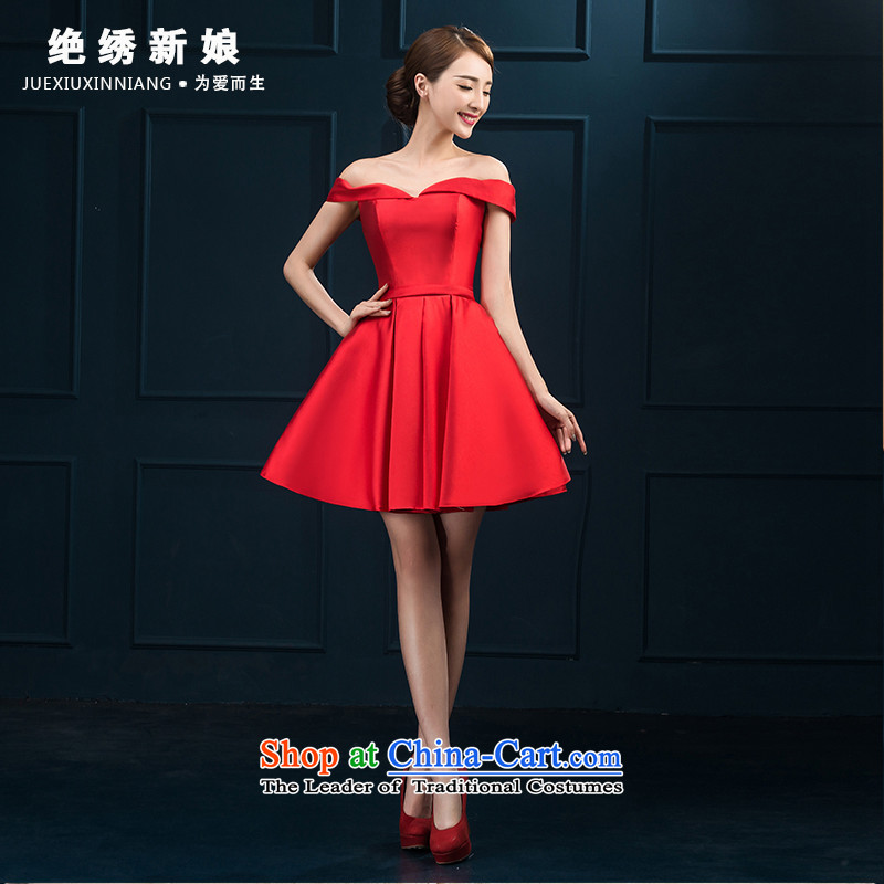 2015 summer evening dresses new Korean word large red shoulder code graphics thin marriages short, bows to tailor-made red be NO refund