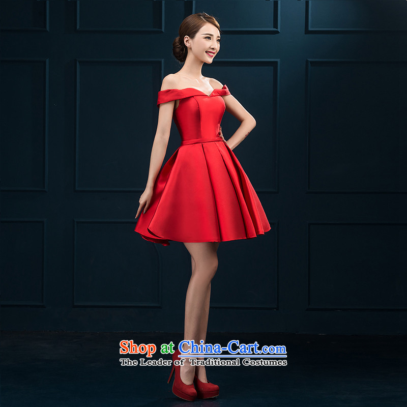 2015 summer evening dresses new Korean word large red shoulder code graphics thin marriages short, bows to tailor-made red be no refund, embroidered bride shopping on the Internet has been pressed.