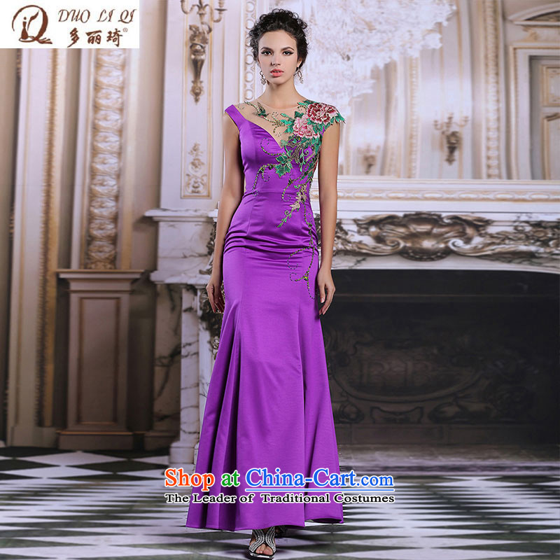 Doris Qi Qipao_ embroidery crowsfoot Sau San evening dresses noble purple long gown聽31315_聽Purple聽XXL