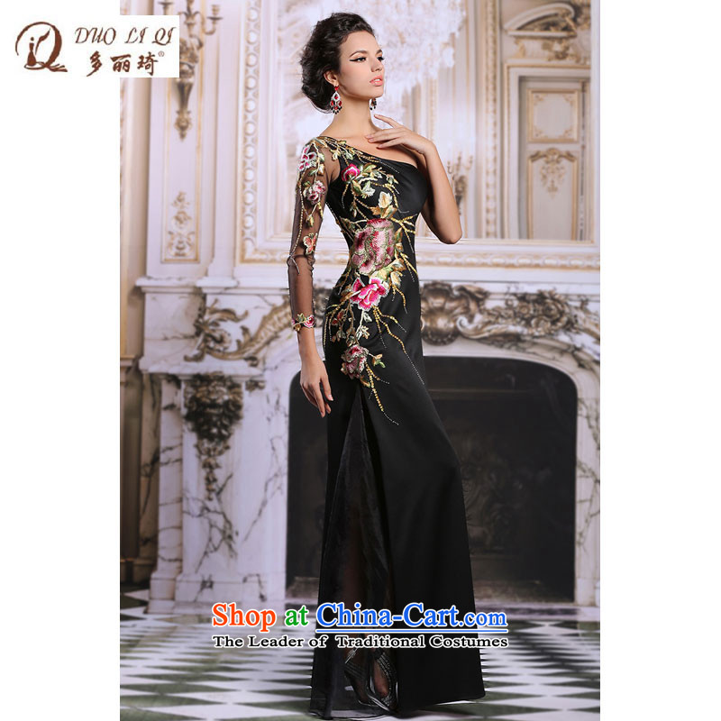 Doris Qi evening dresses black long dresses embroidery Sau San cheongsam banquet service 31318 bows black S, Doris Qi (doris dress) , , , shopping on the Internet