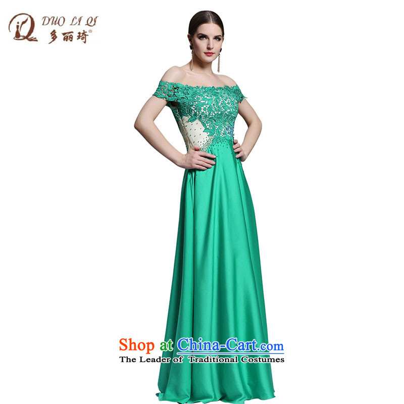 Doris Qi western dress to drag the green long word shoulder banquet dress  31328 green L