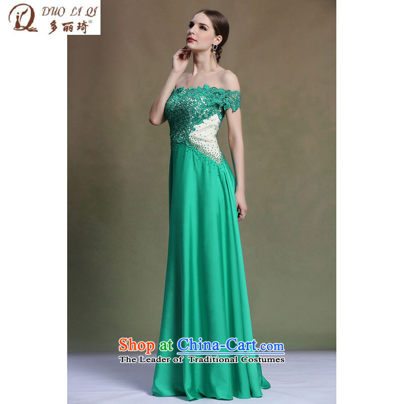 Doris Qi western dress to drag the green long word shoulder banquet dress  31328 Green , L, Doris Qi (doris dress) , , , shopping on the Internet