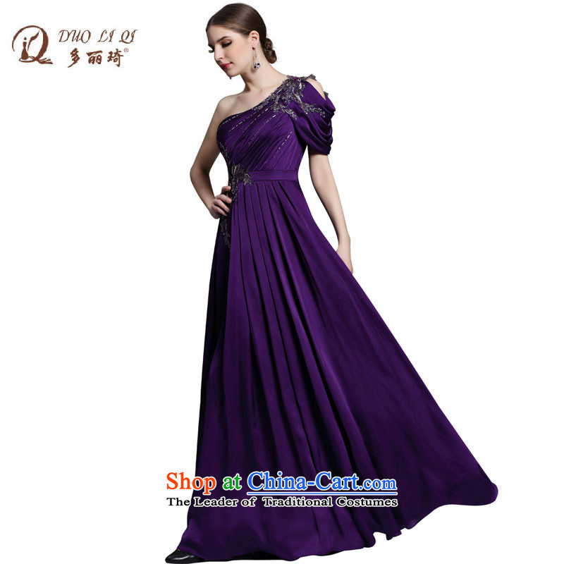 Doris Qi summer purple marriage services shoulder larger bows code evening dress women video thin 31331 purple XXL