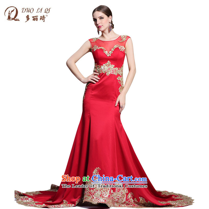 Doris Qi wedding dresses red bows services tail marriages long summer evening dresses 31321 crowsfoot redXXL