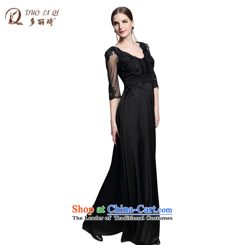 Doris Qi evening banquet in black waist evening dress for the seven U-sleeved long skirt Sau San Xia 31340 Black , L, Doris Qi (doris dress) , , , shopping on the Internet