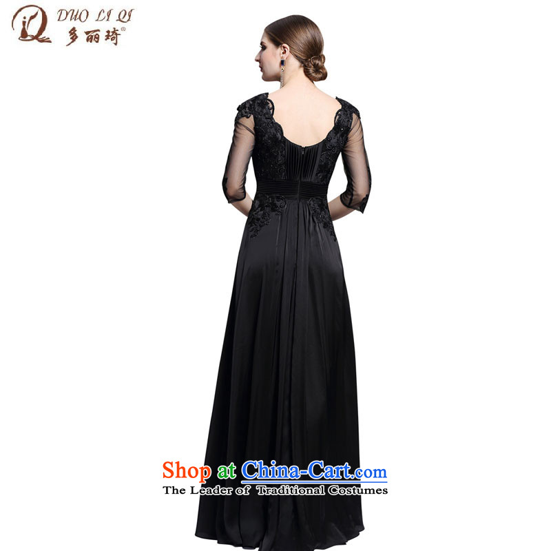 Doris Qi evening banquet in black waist evening dress for the seven U-sleeved long skirt Sau San Xia 31340 Black , L, Doris Qi (doris dress) , , , shopping on the Internet