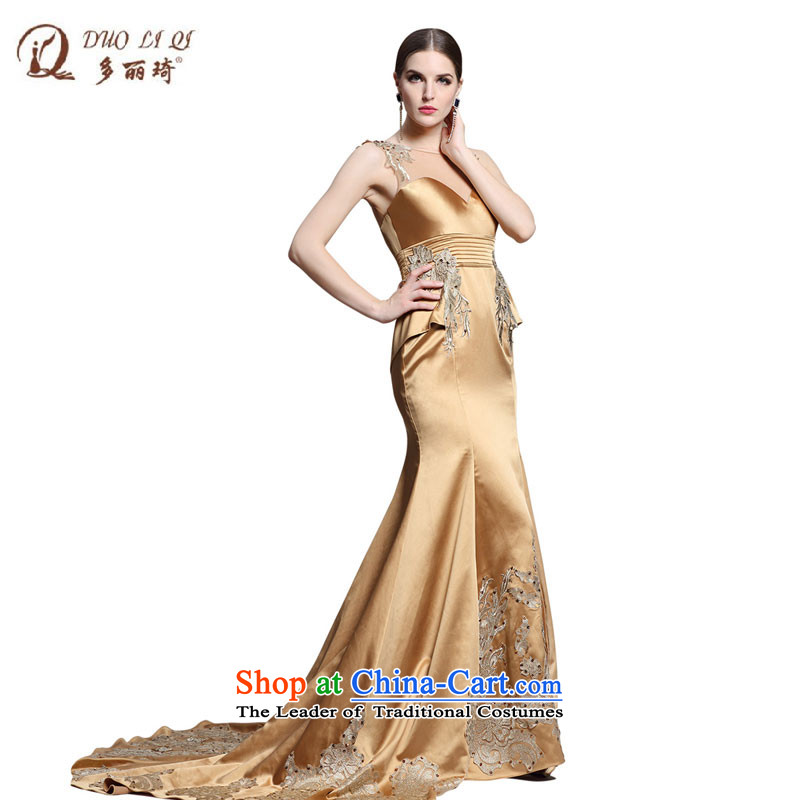 Doris Qi long crowsfoot champagne color bride bows to Sau San tail evening dress etiquette, declares Number of champagne color M, Doris Qi (doris dress) , , , shopping on the Internet