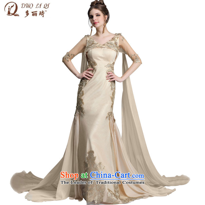 Doris Qi summer, stage shows service tail Sau San evening dresses long word shoulder ribbons wedding 31330 map color M