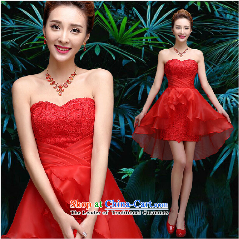 Pure Love bamboo yarn evening dresses 2015 new summer short, banquet dresses dress girl brides bows to marry and stylish chest dress red S