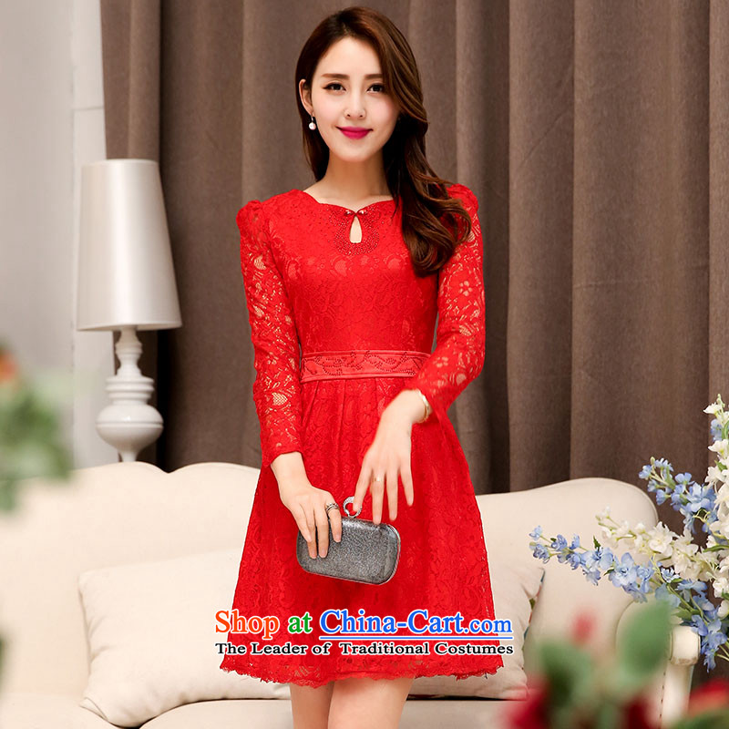 Nz man Cayman 2015 Chinese collar short of long-sleeved bridesmaid dress small red dress engraving lace A Skirt RED M NZ man Cayman , , , shopping on the Internet