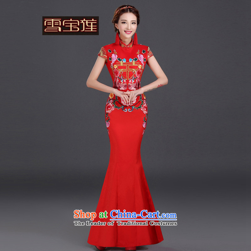 Bridal dresses long?2015 new cheongsam bows Services Mr Ronald Chinese qipao gown crowsfoot Sau San dresses red?S